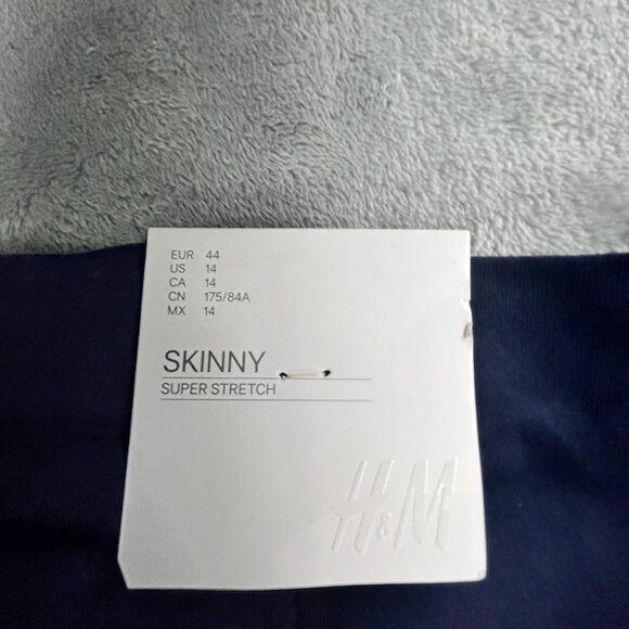 H&M Skinny Pants Womens 14 Navy Blue Super Stretch Ankle Slit High Elasticity - Picture 3 of 16